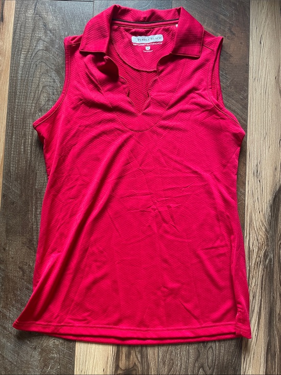 Pebble Beach Tops - Pebble Beach Dry-Luxe Performance Sleeveless Gold Polo Tank - Red